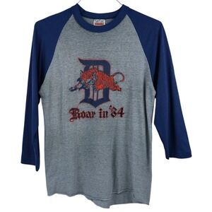 VTG Detroit Tigers Roar 1984 Hanes Raglan Graphic Tee Michigan 38" Chest WORN
